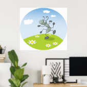 Dansende mier op gras met bloemen poster (Thuiskantoor)
