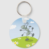 Dansende mier op gras met bloemen sleutelhanger (Voorkant)