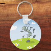 Dansende mier op gras met bloemen sleutelhanger (Voorkant)
