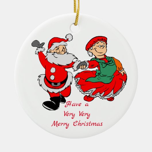 Dansende Mr. en Mrs. Santa Heel Merry Kerstmis Keramisch Ornament (Voorkant)