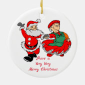 Dansende Mr. en Mrs. Santa Heel Merry Kerstmis Keramisch Ornament (Achterkant)