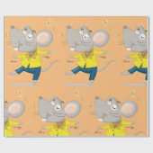 Dansende muis in geel omslagpapier cadeaupapier (Vlak)