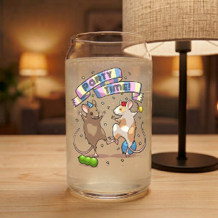 Dansende Muizen Feest Tijd Banner Confetti & Ballo Blikvorm Glas