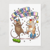 Dansende muizen feesttijd banner confetti en ballo briefkaart (Voorkant)
