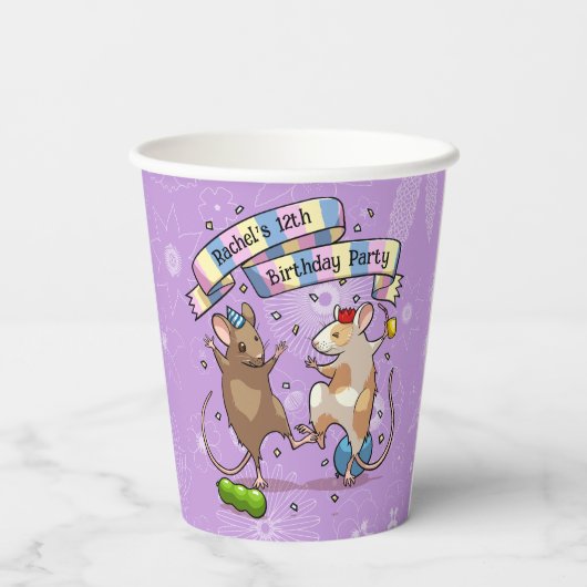 Dansende muizen voegen de naam Happy Birthday Part Papieren Bekers (Achterkant)