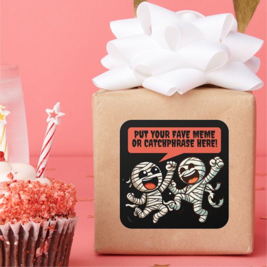 Dansende mummies zetten je favoriete Halloween-mem Vierkante Sticker (Feest)