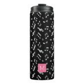 Dansende Muzieknoten Patroon en Roze Monogram Thermosbeker (Voorkant)