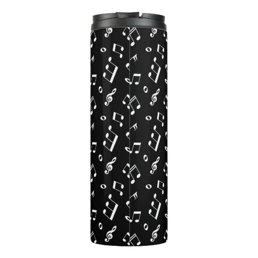 Dansende Muzieknoten Patroon en Roze Monogram Thermosbeker (Achterkant)