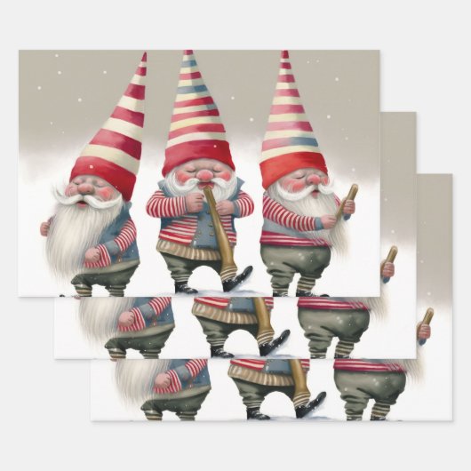 Dansende muzikale kerstgnomen inpakpapier vel (Set)