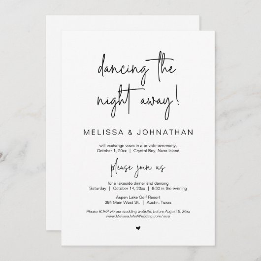 Dansende nacht weg, bruiloft Elopement Party in Kaart (Voorkant / Achterkant)