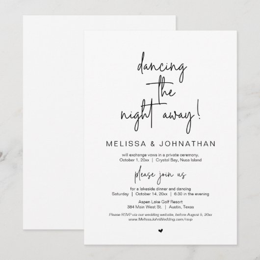 Dansende nacht weg, bruiloft Elopement Party in Kaart (Voorkant / Achterkant)