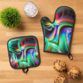 Dansende Neonlichten Ovenwant & Pannenlap Set (Top down)