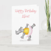 Dansende neushoorn gepersonaliseerde verjaardagska kaart (Voorkant)