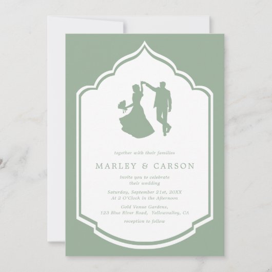 Dansende paar illustratie Sage Green Wedding Kaart (Voorkant)