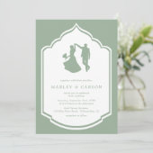 Dansende paar illustratie Sage Green Wedding Kaart (Staand voorkant)