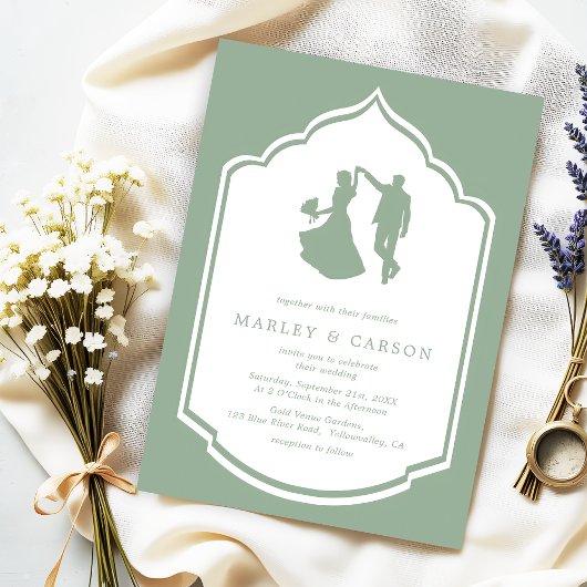 Dansende paar illustratie Sage Green Wedding Kaart