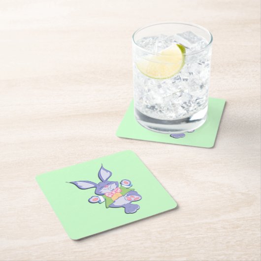 Dansende Paarse paasbunny Mint Kartonnen Onderzetters (Insitu)