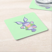 Dansende Paarse paasbunny Mint Kartonnen Onderzetters (Schuin)