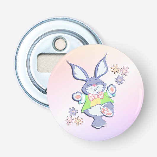 Dansende paarse paashaas button flesopener (Voorkant)
