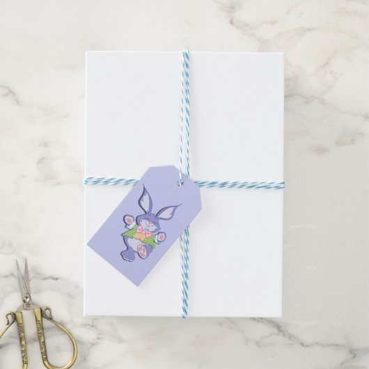 Dansende Paarse Paashaas Cadeaulabel (Met Touw)