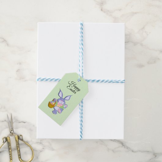 Dansende paarse paashaas Mintgroen Cadeaulabel (Met Touw)