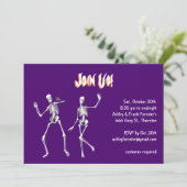 Dansende Paarse Skeletons Hooreen-uitnodiging Kaart (Staand voorkant)