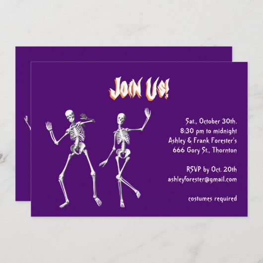 Dansende Paarse Skeletons Hooreen-uitnodiging Kaart (Voorkant / Achterkant)
