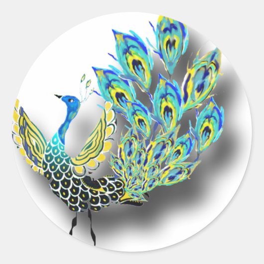 Dansende Pauw Ronde Sticker (Voorkant)
