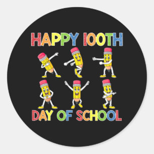 Dansende Pencils 100e dag Kind van schoolmeisjes Ronde Sticker