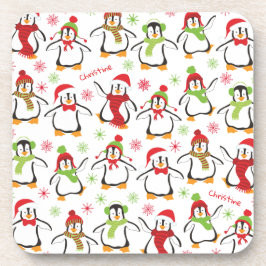 Dansende Penguins Red en Green Pattern Kerstmis Bier Onderzetter