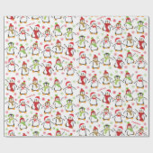 Dansende Penguins Red en Green Pattern Kerstmis Cadeaupapier (Vlak)