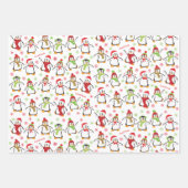 Dansende Penguins Red en Green Pattern Kerstmis Inpakpapier Vel (Voorkant 3)