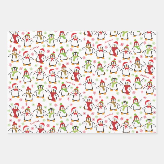 Dansende Penguins Red en Green Pattern Kerstmis Inpakpapier Vel (Voorkant 3)