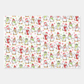 Dansende Penguins Red en Green Pattern Kerstmis Inpakpapier Vel (Voorkant 2)
