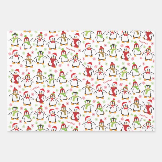 Dansende Penguins Red en Green Pattern Kerstmis Inpakpapier Vel (Voorkant 2)