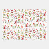 Dansende Penguins Red en Green Pattern Kerstmis Inpakpapier Vel (Voorkant)