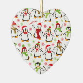 Dansende Penguins Red en Green Pattern Kerstmis Keramisch Ornament (Rechts)