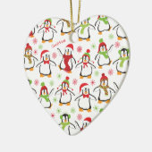 Dansende Penguins Red en Green Pattern Kerstmis Keramisch Ornament (Links)