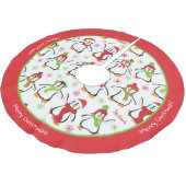 Dansende Penguins Red en Green Pattern Kerstmis Kerstboom Rok (Gekanteld)