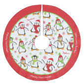 Dansende Penguins Red en Green Pattern Kerstmis Kerstboom Rok (Voorkant)