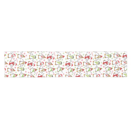 Dansende Penguins Red en Green Pattern Kerstmis Korte Tafelloper (Horizontaal)