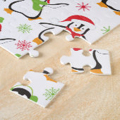 Dansende Penguins Red en Green Pattern Kerstmis Legpuzzel (Zijkant)