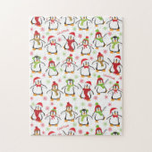Dansende Penguins Red en Green Pattern Kerstmis Legpuzzel (Verticaal)