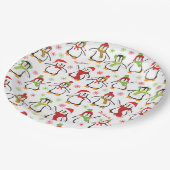Dansende Penguins Red en Green Pattern Kerstmis Papieren Bordje (Gekanteld)