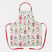 Dansende Penguins Red en Green Pattern Kerstmis Schort (Voorkant)