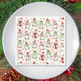 Dansende Penguins Red en Green Pattern Kerstmis Servet