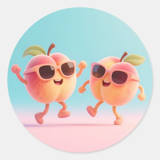 Dansende Perziken Zonnebril Ronde Sticker (Voorkant)