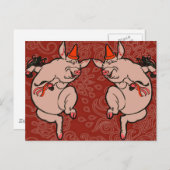 Dansende Pig Antiek Cute Dancer Briefkaart (Voorkant / Achterkant)