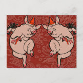 Dansende Pig Antiek Cute Dancer Briefkaart (Voorkant)
