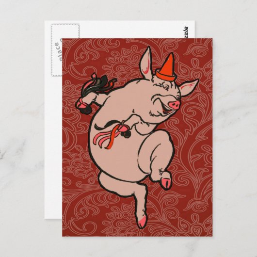 Dansende Pig Antiek Cute Dancer Briefkaart (Voorkant / Achterkant)